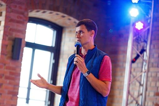 Vasily Petrenko, co-founder and CEO of Another World, speaking at an event