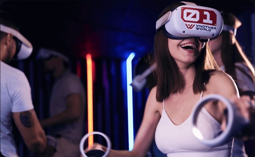 Guest laughing in a VR headset