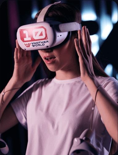 Woman putting on a VR headset