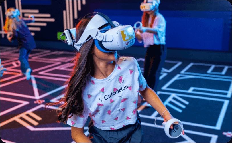Player on the neon maze floor